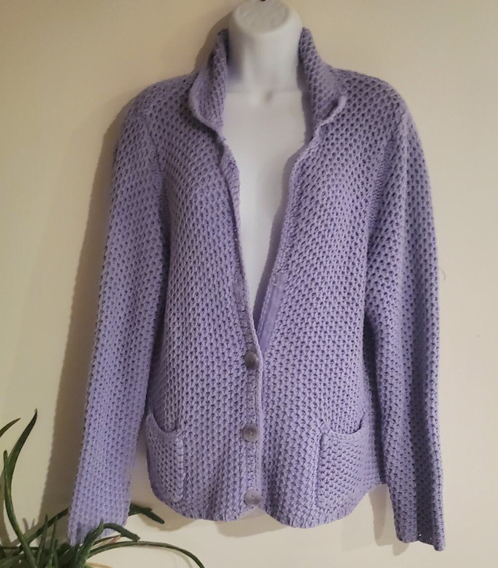 J.jill Lilac knit Cardigan Sweater Womens Size Petite Large Hippie Granny Boho